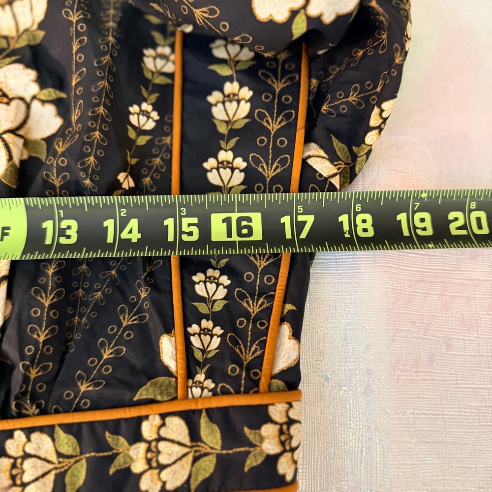 Farm Rio Black Embroidered Flowers Topstitching Long Sleeve Mini Dress Boho NEW - Picture 11 of 13